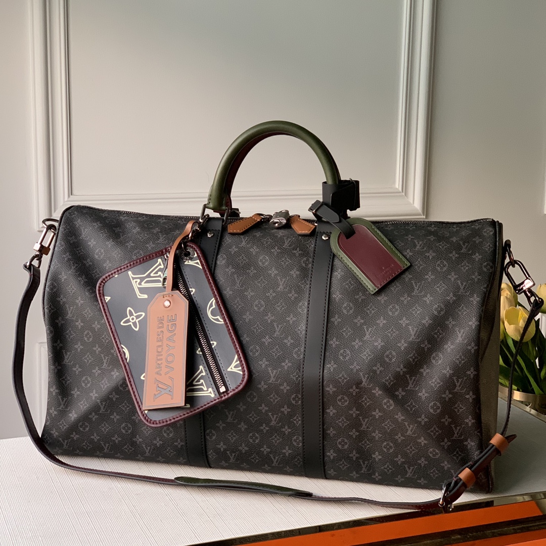 M56856黑花  顶级原单 KEEPALL BANDOULIERE 旅行袋Patchwork 拼贴主题