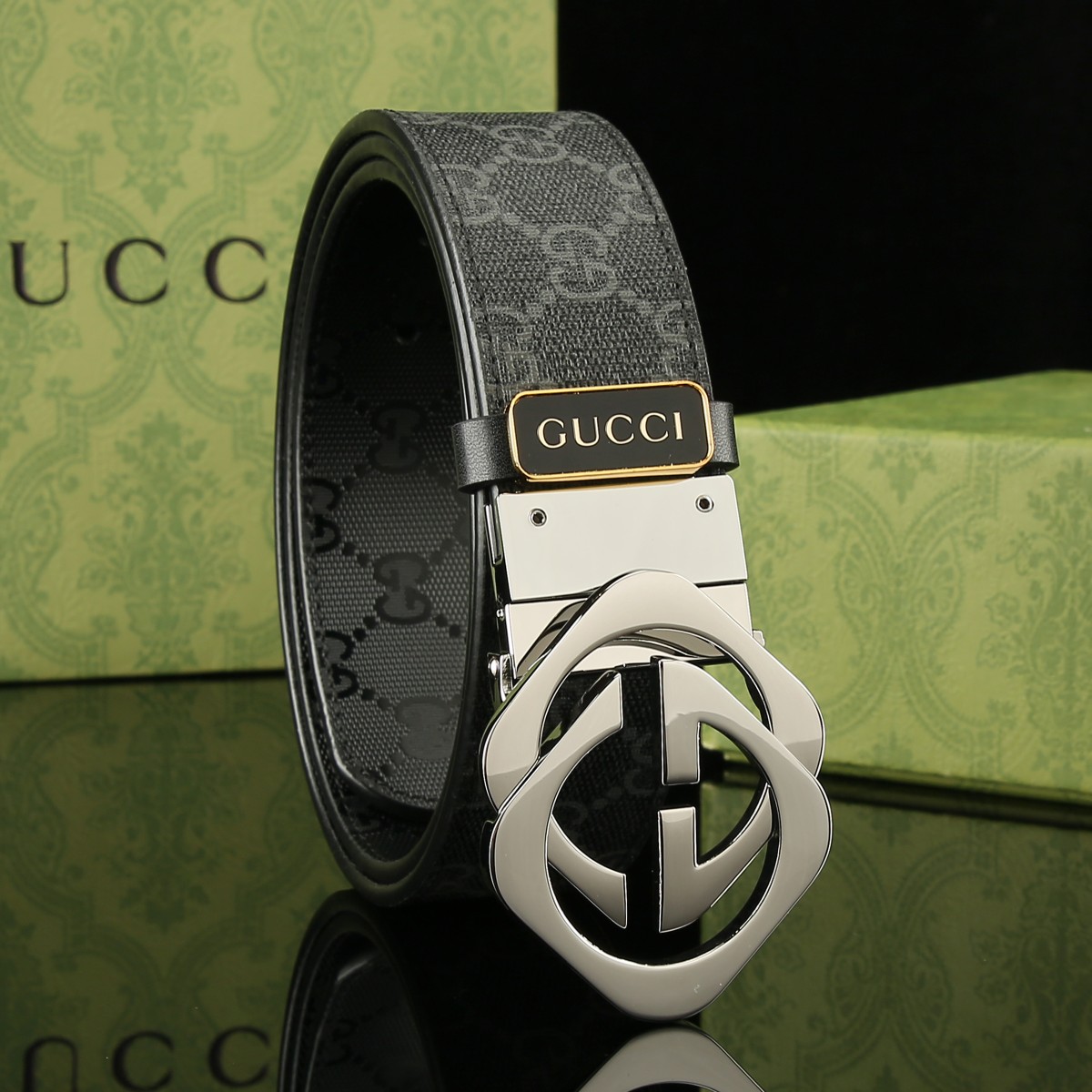 古奇 Gucci 全套包装 双面进口PVC面料 宽度3.8cm 搭配菱形GG旋转扣 双面可用 可裁剪