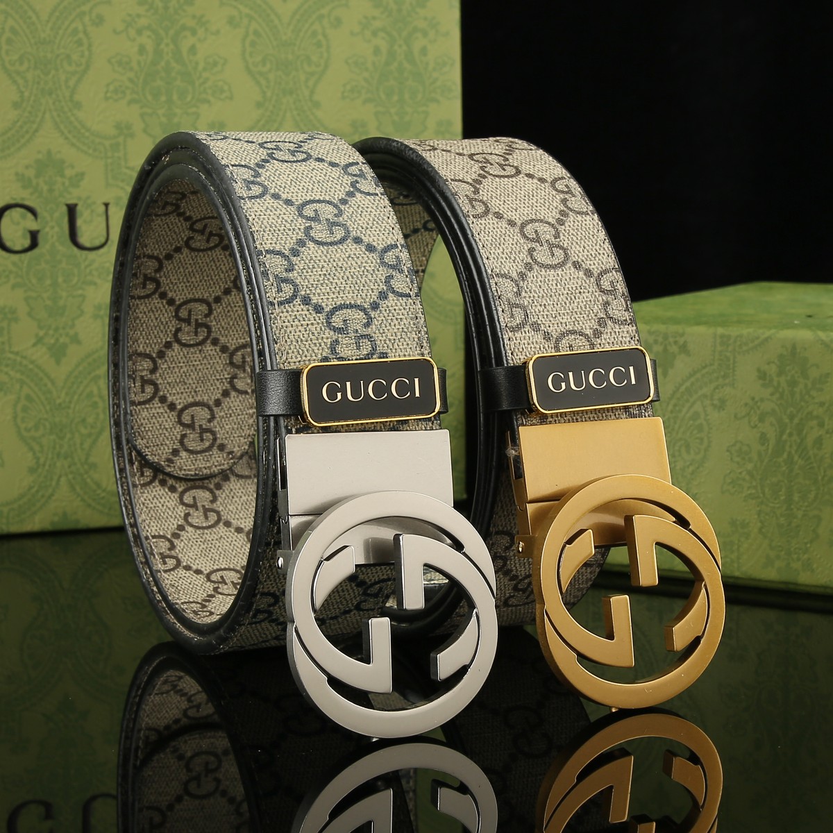 古奇 Gucci 全套包装 双面进口PVC面料 宽度3.8cm 搭配复古GG旋转扣 双面可用 可裁剪