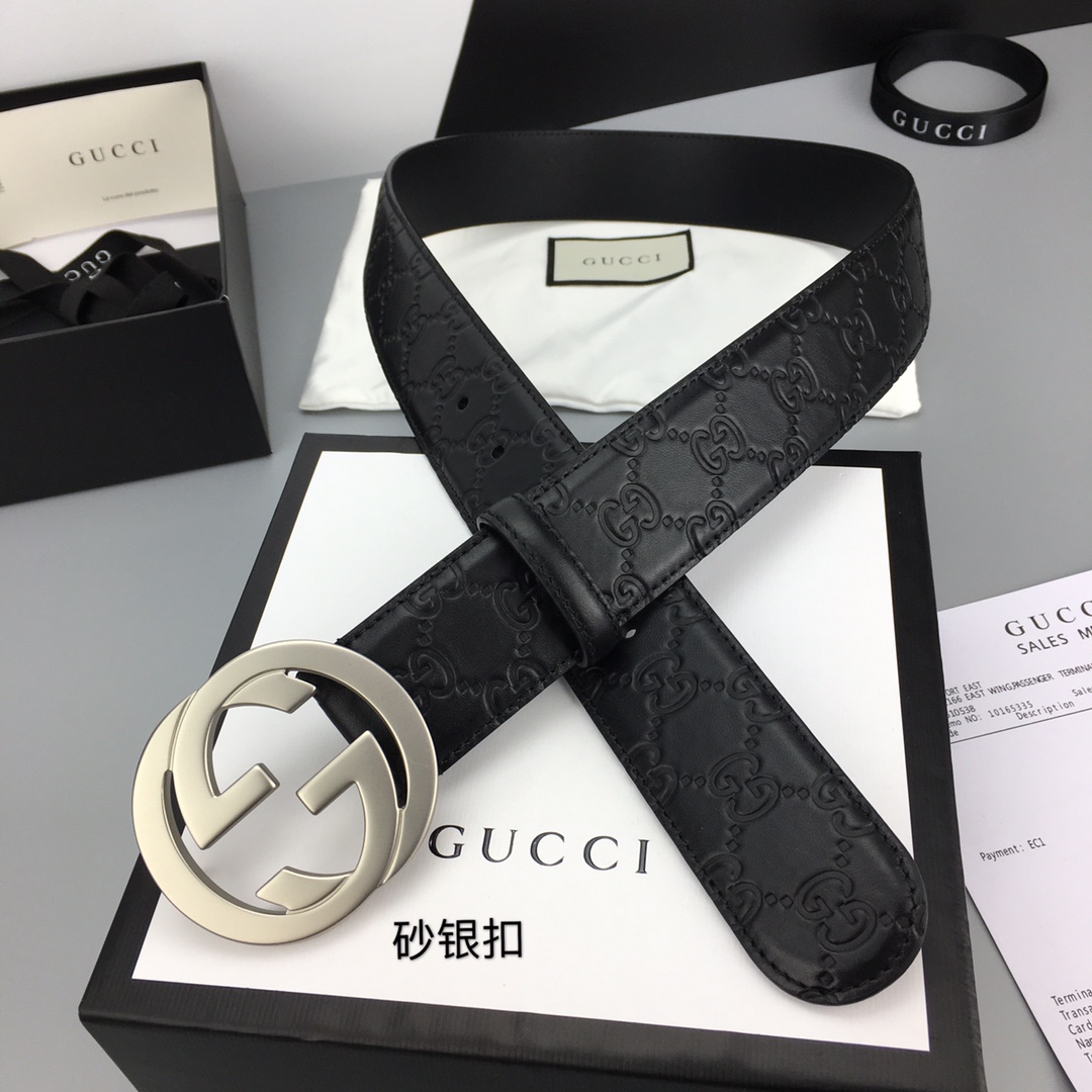 古奇 Gucci 原厂定制皮料 进口底皮 宽40MM 搭配标志性扣头 真空电镀 