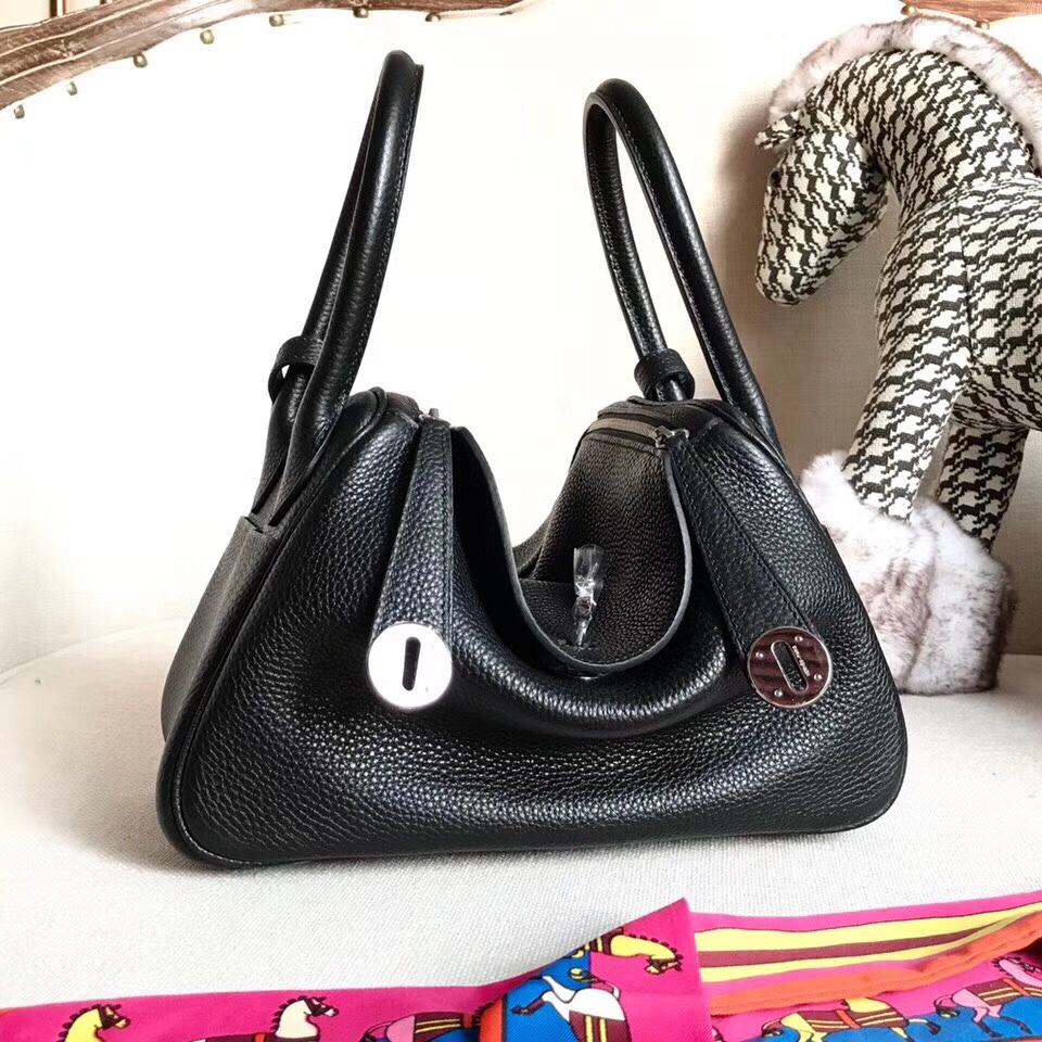 lindy 26 30cm顶级工艺定制品 法国原装togo牛皮 89 Noir 黑色 银扣