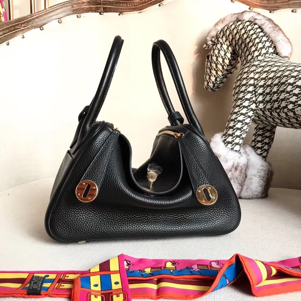lindy 26 30cm顶级工艺定制品 法国原装togo牛皮 89 Noir 黑色 金扣