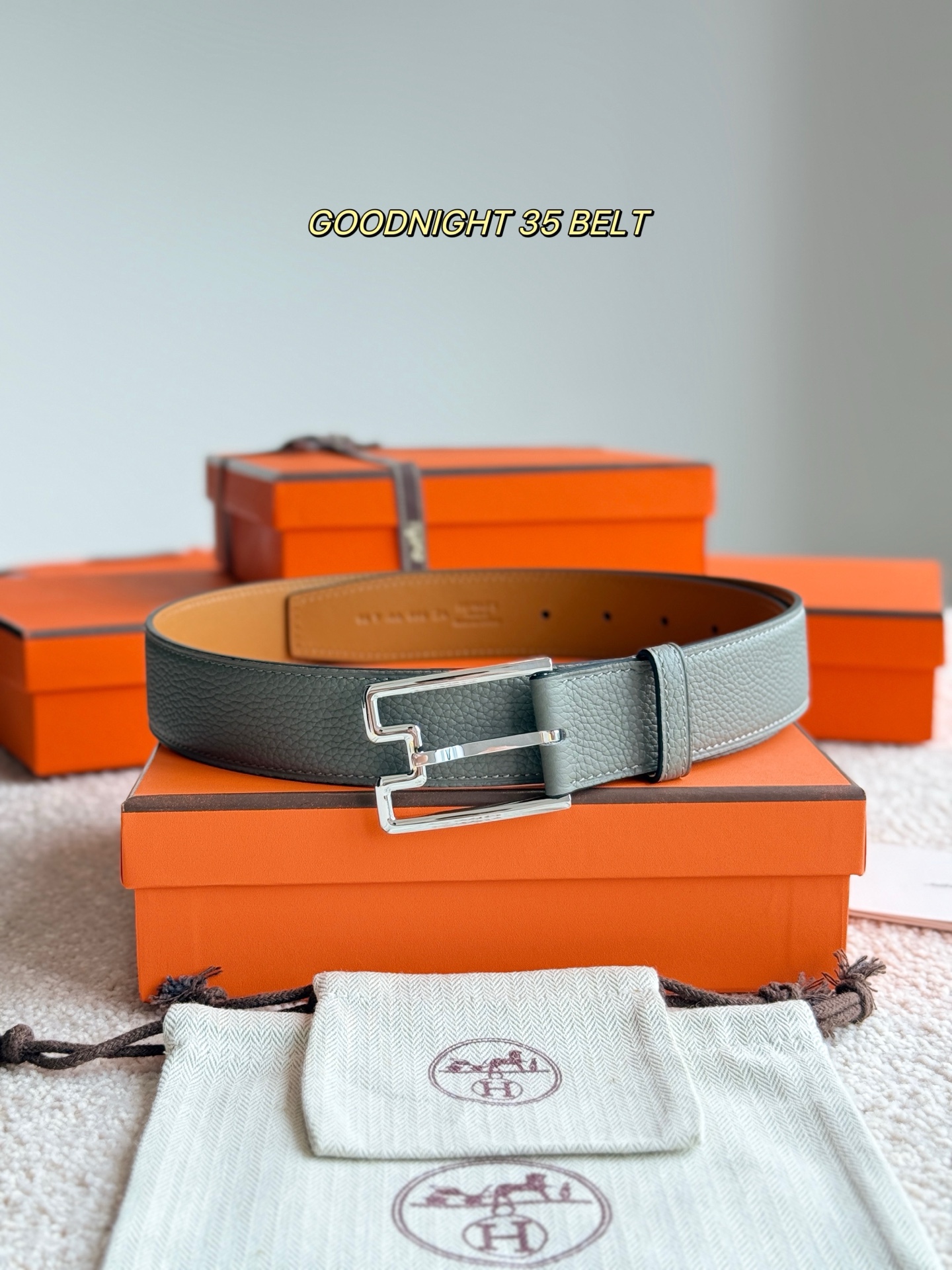Hermès 爱马仕针扣  原单品质 头层牛皮 荔枝纹搭配土黄平纹   35mm宽  配官网亮银扣